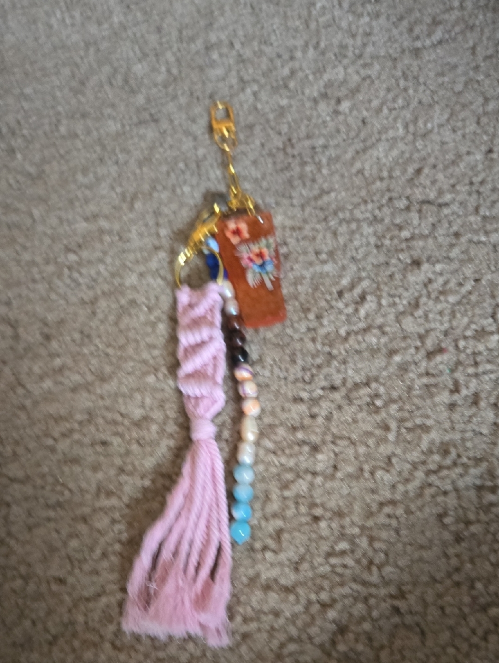 Boho Pink Tassel Keychain with Beads and Charm  316